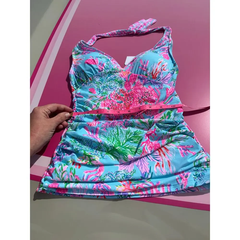 NEW Lilly Pulitzer Bliss Halter Tankini Top Celestial Blue Cay to Heart Sz 0 NWT